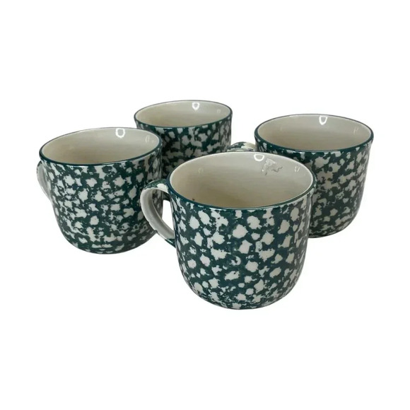 Folk Craft Apple by Tienshan Coffee Tea Mug Cup Set of 4 Spongeware Cabin Lodge - Picture 3 of 5